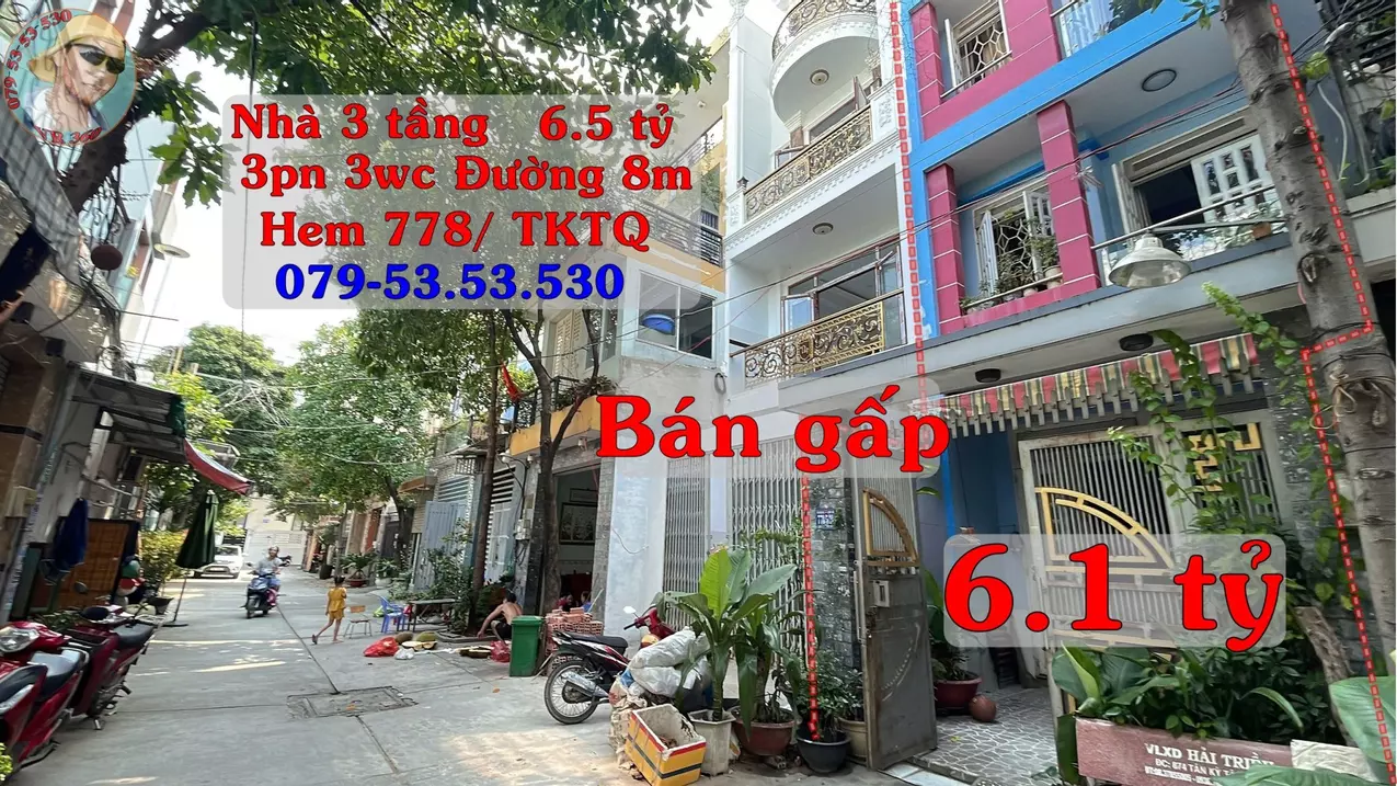 sale 3-storey house in alley 778 tan ky tan quy, ho chi minh city. car road price reduced from 6.5 billion to 6.1 billion for sale
