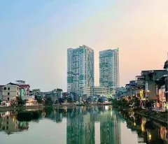 house for sale facing ngoc lam lake, 64m, frontage 5.2m, car parking, near extended hong tien street