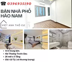 house for sale in hao nam dong da, light back bloom, with two front and back views, 26mx5t, price: 4.8 billion, contact: 0396935190.