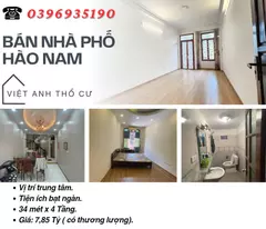 house for sale in hao nam dong da, square red book, central area, 34mx4t, price: 7.85 billion, contact: 0396935190.