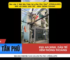 house for sale with 2 frontages on vuon lai street, tan phu district, 78m², 4 floors, 6.69 billion - residential area, security
