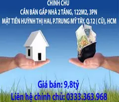 owner needs to sell 2-story house, 122m2, 3br front huynh thi hai, trung my tay ward, district 12 (old),