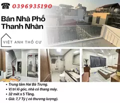 thanh nhan townhouse for sale, corner lot location, thousands of amenities, 32mx5t, price: 7.7 billion, contact: 0396935190.