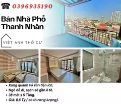 thanh nhan townhouse for sale, district center, thousands of amenities, 38mx5t, price: 8.6 billion, contact: 0396935190.