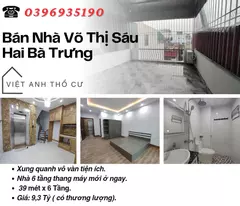 vo thi sau townhouse for sale, beautiful new house, 6 elevator floors, 39mx6t, price: 9.3 billion, contact: 0396935190.